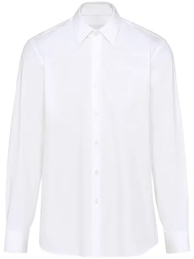 Prada Long-sleeved Cotton Shirt In Bianco