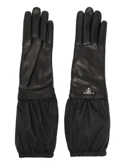 Prada Triangle-logo Leater Gloves In Nero 1