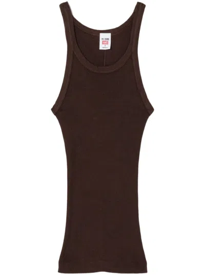Re/done Ribbed Cotton Tank Top In Cocoa