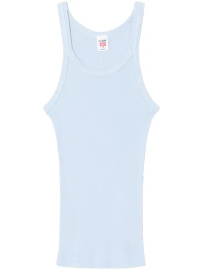 Re/done Ribbed-knit Cotton Tank Top In Baby Blue