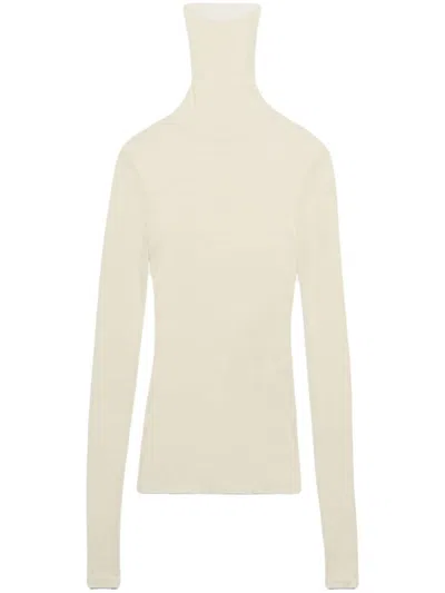 Ami Alexandre Mattiussi Roll-neck Ribbed Top In Ivory