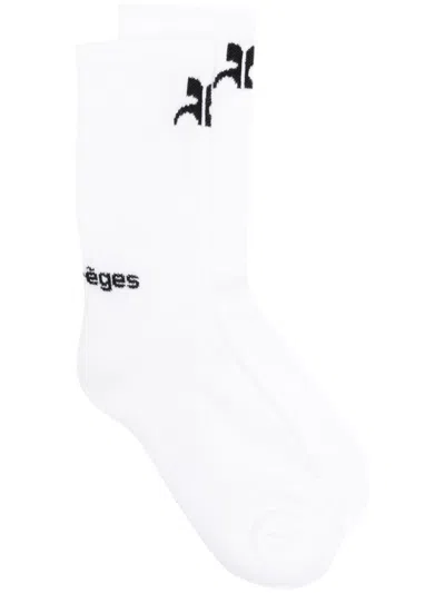 Courrèges Ac Sports Logo-intarsia Socks In Black,optic White