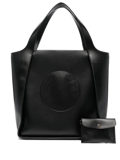 Stella Mccartney Perforated Logo Vegan Leather Tote Bag In Black