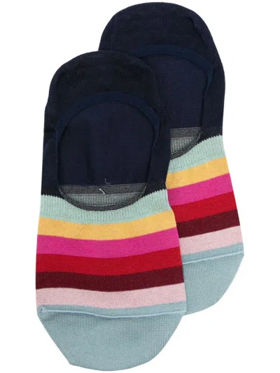 Paul Smith Stripe-pattern Organic Cotton-blend Socks In Navy