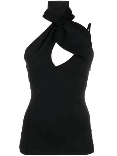 Attico Tina Crossover-neck Top In Black