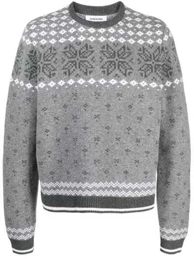 Thom Browne Patterned Intarsia-knit Wool Sweater In Grey