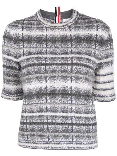 Thom Browne Tartan-check-pattern T-shirt In Grey