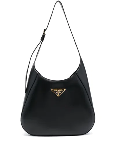 Prada Triangle-logo Leather Shoulder Bag In Nero