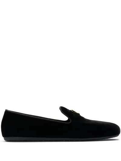 Prada Velvet Loafers In Black