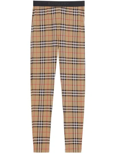 Burberry Check Stretch Jersey Leggings In Archive Beige Ip Chk