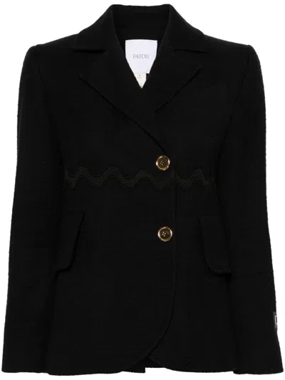 Patou Wave-trim Tweed Jacket In Black