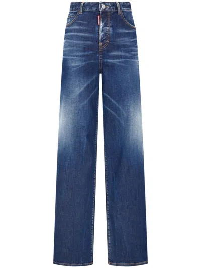 Dsquared2 Wide-leg Icon Jeans In Navy Blue