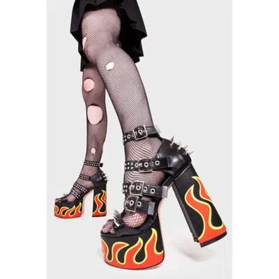 La Moda Lamoda Revin Platform Sandal Black Pu/flame Lms-195 Women's