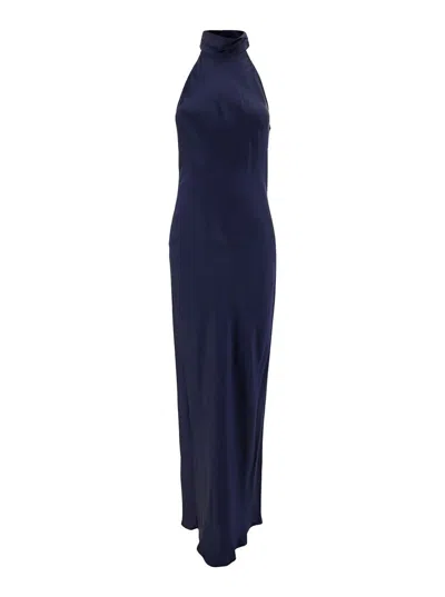 Semicouture 'elisha' Long Blue Dress With Halterneck In Acetate And Silk Blend Woman