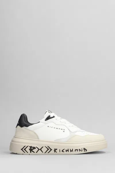 John Richmond Panelled Leather Sneakers In White