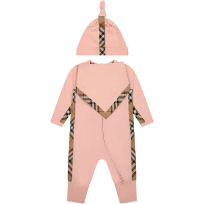 Burberry House Check Baby Grow Gift Set In Pink