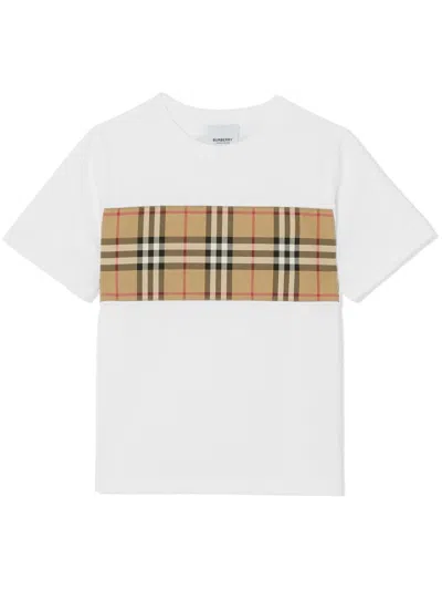 Burberry Kids'  Childrens Vintage Check Panel Cotton T-shirt In White