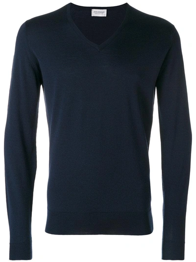 John Smedley V-neck Jumper In Blue