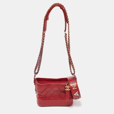Pre-owned Chanel Quilted Aged Leather Small Gabrielle Hobo In Red