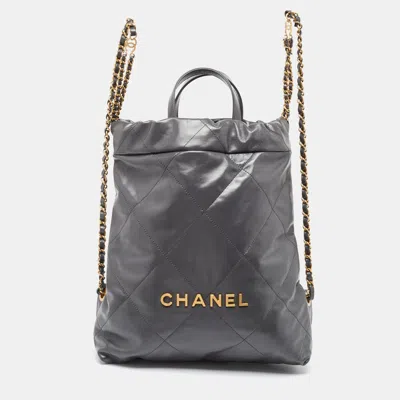 Pre-owned Chanel Quilted Leather 22 Backpack In Grey