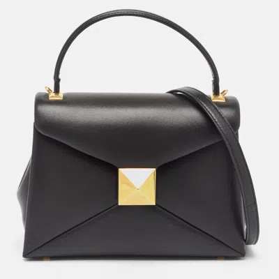 Valentino Garavani Leather Small One Stud Top Handle Bag In Black