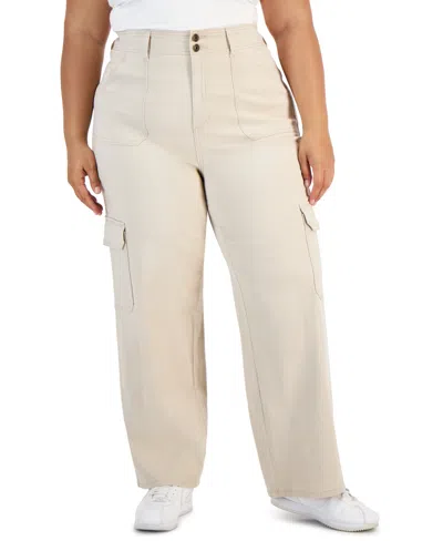 Celebrity Pink Trendy Plus Size Relaxed-fit Straight-leg Cargo Pants In Stone
