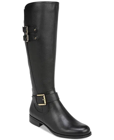 Naturalizer Jessie Womens Leather Wide Calf Riding Boots In Black Leather