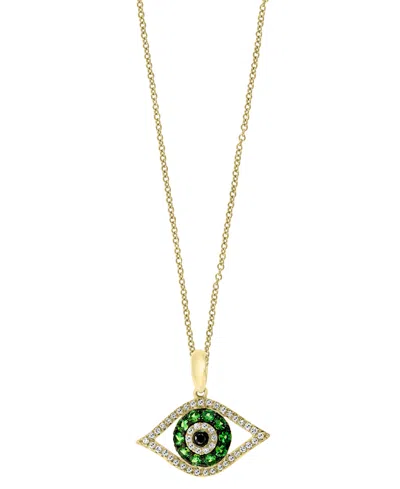 Effy Collection Effy Tsavorite (1/5 Ct. T.w.) & Diamond (1/8 Ct. T.w.) Evil Eye 18" Pendant Necklace In 14k Gold In Tsavorite,yellow Gold