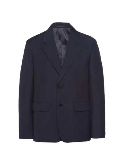 Prada Single-breasted Wool And Mohair Jacket In Blue