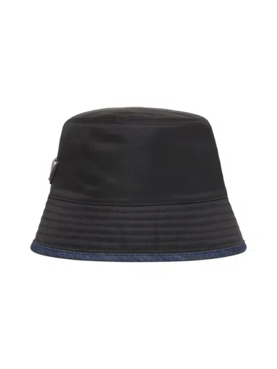 Prada Re-nylon And Denim Bucket Hat In Black