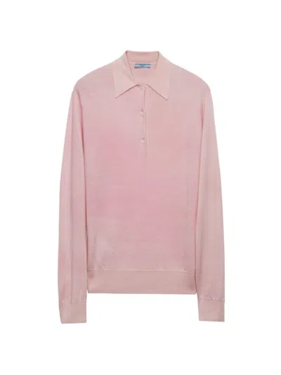 Prada Fine-knit Cashmere Polo Shirt In Alabaster Pink