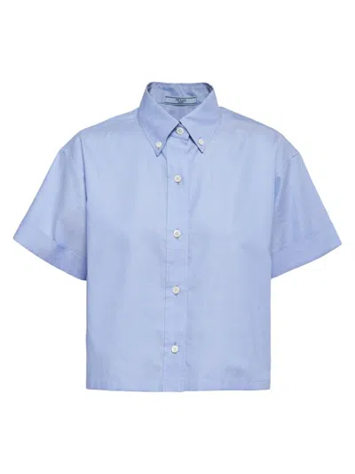 Prada Embroidered Oxford Shirt In Blue