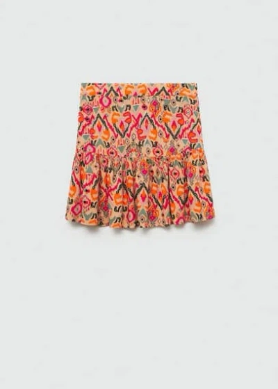 Mango Teen Beaded Print Skirt Pastel Orange
