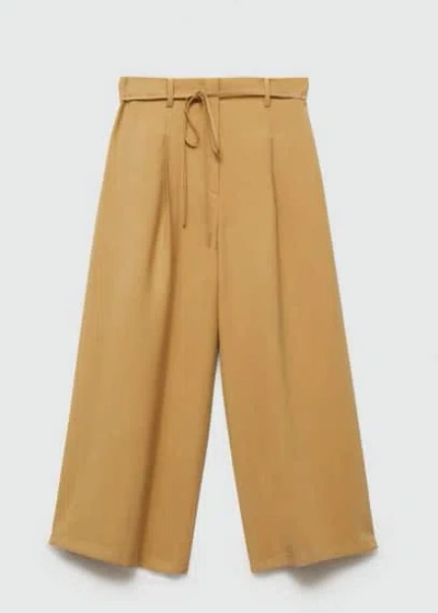 Mango Tie Wideleg Trousers Medium Brown