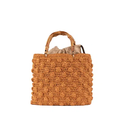Via Mail Bag Handmade Raffia Crochet Bucket Bag In Bronze