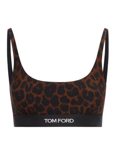 Tom Ford Leopard Printed Logo Waistband Bra In Multi