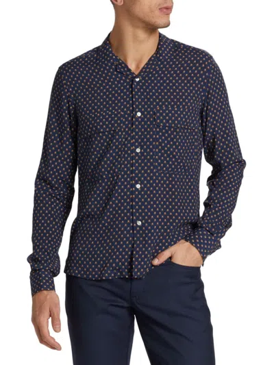 Saks Fifth Avenue Men's Collection Medallion Woven Button-up Shirt In Navy