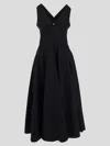 Alaïa Alaia Womens Noir Alaia V-neck Striped-pattern Cotton Midi Dress