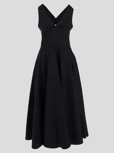 Alaïa Alaia Womens Noir Alaia V-neck Striped-pattern Cotton Midi Dress In Black