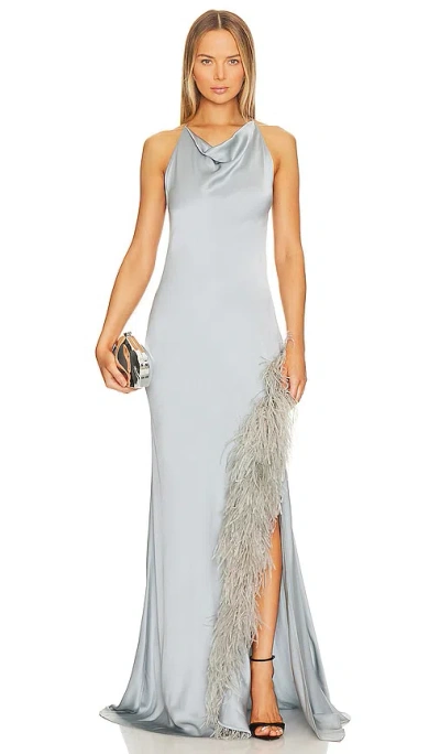 Lapointe Doubleface Satin Halter Cowl Neck Ostrich Gown In Dove