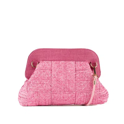 Via Mail Bag Hand Woven Raffia Bag With Pink Snap Closure
