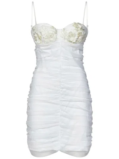 Rotate Birger Christensen White Pleated Mini Dress In Techno Fabric Woman
