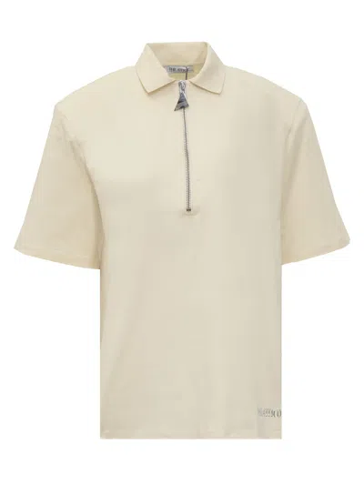 Attico Half-zip Cotton-jersey T-shirt In Butter