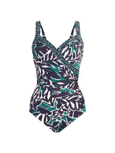 Miraclesuit Swim Women's Palma Verde Sanibel Draped One-piece Swimsuit In Black Multi