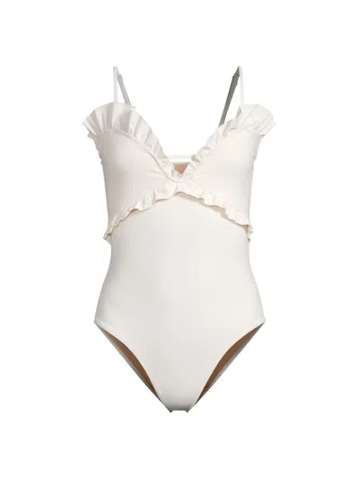 Evarae Women's Madison Ruffled-trim One-piece Swimsuit In Sugar White