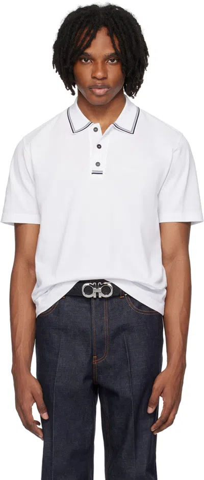 Ferragamo Embroidered-logo Polo Shirt In White