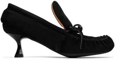 Jw Anderson Bow-detail Kitten-heel Moccasins In Black