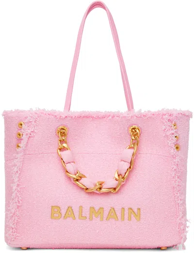 Balmain 1945 Soft Tweed Tote Bag In Pink