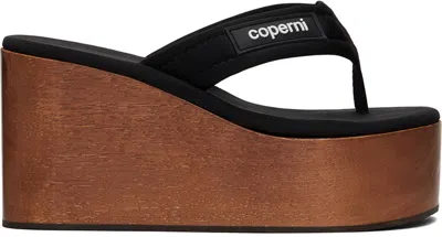Coperni Logo-patch Wooded-platform Sandals In Black_brown
