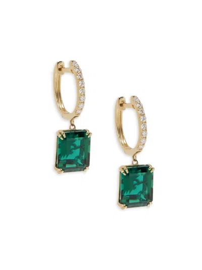 Effy Women's 14k Yellow Gold, Lab Grown Diamond & Lab Grown Emerald Drop Earrings
